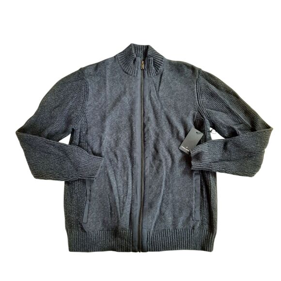 NEW Daniel Hechter Paris Men's Knit Sweater Cardigan Navy Full Zip Ribbed Large - Picture 1 of 5